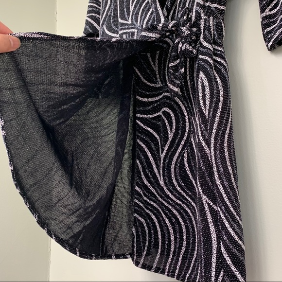 ZARA Glitter V-Neck Mini Wrap Dress Black & White - Picture 7 of 12